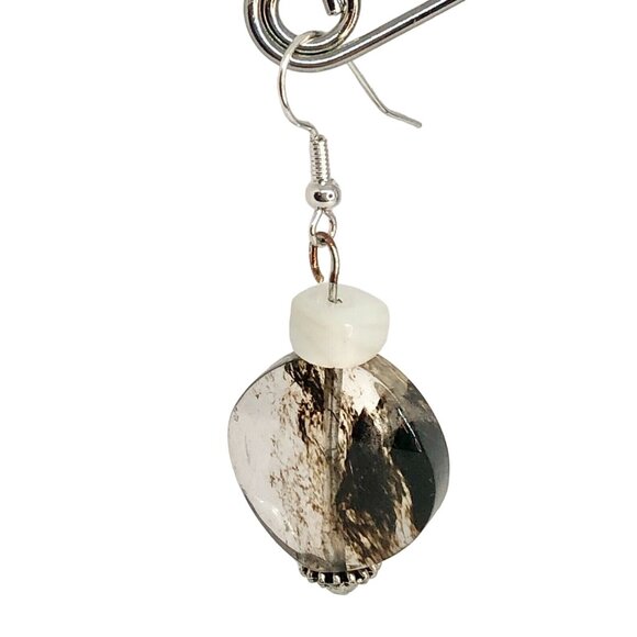 Handcrafted Dangle Earrings Unique Marble-Effect Glass Lightweight & Stylish - Picture 3 of 6